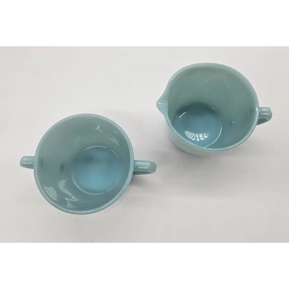Fire-King Turquoise Blue Milk‎ Glass Creamer and Sugar Bowl Set Vintage USA MCM